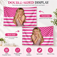 Bannière personnalisée en polyester rose avec portrait de femme blonde et drapeau américain pour concert, festival de musique, chambre, dortoir, décoration intérieure et extérieure