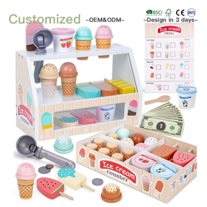 Vente flash : Boutique de crème glacée pour enfants, jeu de rôle, caissier, jouets pour enfants, cuisine interactive, jouets <span class=keywords><strong>en</strong></span> <span class=keywords><strong>bois</strong></span>, accessoires de cuisine - Product Image 1