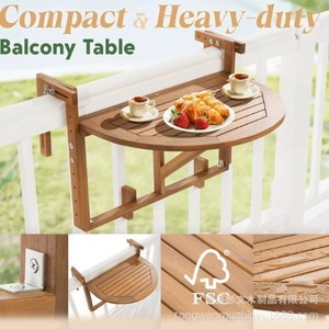 Wooden Folding <b>Table</b> Balcony Bar Counter Adjustable <b>Outdoor</b> Snack <b>Table</b> Solid Wood Hanging Railing Mount - Product Image 4