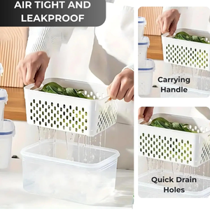 Fridge Organizer Bins Leakproof Plastic Transparent <strong>Kitchen</strong> Food Pantry <strong>Storage</strong> <strong>Containers</strong> With Lids and Removable Colanders - Product Image 4