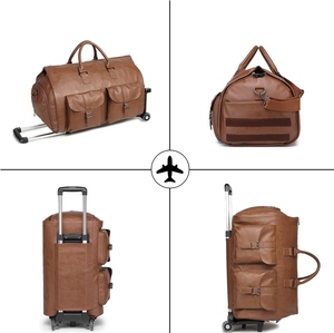 Pu Duffle Bag Detachable Pull Rod Travel Suit Roller Bag Spinner <b>Suitcase</b> Shoes Storage Foldable Trolley Bag Luggage - Product Image 4