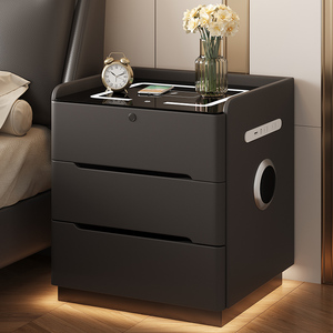 Nouvelle Table de Chevet Intelligente Nordique Personnalisable en Bois Massif, 3 Tiroirs, Plateau en Ardoise, Multifonctionnelle, Verrouillable, Luxe Haut de Gamme pour Maison et Bureau A - Product Image 5