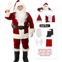 Ensemble de costume de cosplay de Père Noël en velours grande taille pour homme avec barbe, perruque et sac à bonbons pour se déguiser, accessoires de costume de fête pour femme