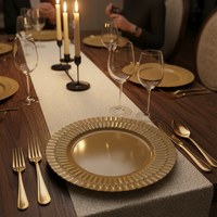 Assiettes de présentation de luxe en PP de 13 pouces, dorées, à motif personnalisé, durables et réutilisables pour mariages, anniversaires, fêtes nuptiales et événements