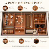 Plateaux de rangement pour bijoux en velours empilables sur mesure, grand format, inserts de tiroir pour bagues, boucles d'oreilles, colliers, rangement de placard