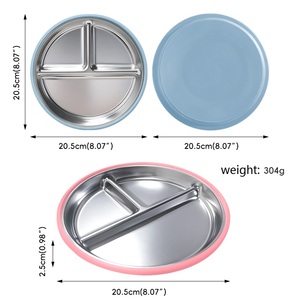 Ensemble de vaisselle réutilisable écologique pour tout-petits, avec couvercle en silicone anti-brûlure et assiette en acier inoxydable - Product Image 1