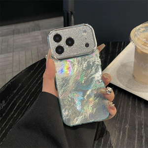 Coque de téléphone de luxe en forme de coquillage avec diamants pour iPhone 17 16 15 14 Pro Max, texture coquillage, dégradé de paillettes ombrées, protection d'objectif, coque arrière - Product Image 3