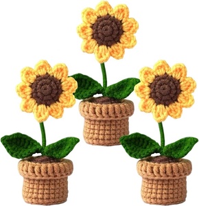 Mini plante en pot de tournesol au crochet, tournesol tricoté réaliste pour la salle de bain, la maison, la cuisine, centre de table rustique, décoration d'étagère - Product Image 1