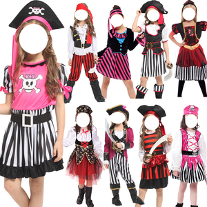 Caraïbes fantaisie carnaval Halloween fête habiller fille Pirates Costume blanc noir rayure boucanier princesse Costume avec chapeau - Product Image 1
