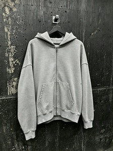 เสื้อสเวตเชิ้ตมีฮู้ดซิปหน้าสำหรับผู้ชาย ลายทาง ถักทอ แขนยาว ใส่ได้ในฤดูใบไม้ร่วง สีพื้น ไม่บุซับใน - Product Image 1