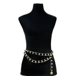 Women Multilayer Body Chain Belly Belt Pendant Golden Black Waist Belt