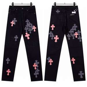 Pantalones Vaqueros Clásicos para Hombre y Mujer, con Forma de Corazón Cromados, con Parches de Totem - Atuendo Casual y Moderno para Parejas - Product Image 6