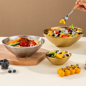 304 Stainless Steel Japanese Ramen Bowl Double Walled Golden Conical Bowl For Home Use - Product Image 2