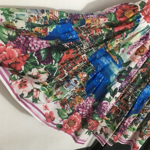 Nouvelle jupe midi taille haute style sicilien, imprimé floral coloré, grande jupe évasée respirante mi-longue pour les vacances - Product Image 4