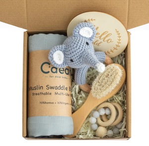 Sonajero de ganchillo de madera <span class=keywords><strong>para</strong></span> bebé, pulsera, toalla, Manta de algodón de doble cara, juego de baño <span class=keywords><strong>para</strong></span> recién <span class=keywords><strong>nacido</strong></span>, Caja de Regalos <span class=keywords><strong>para</strong></span> regalo de Baby Shower - Product Image 2