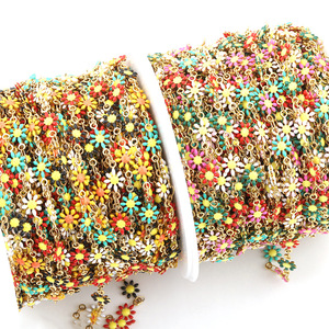 Cadena de acero inoxidable con esmalte de margaritas de 7 mm de ancho, doble cara, 3D, para la fabricación de pulseras y accesorios de joyería. - Product Image 5