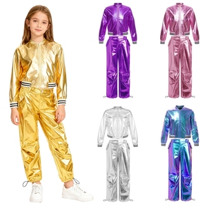 Ropa de Baile Latino para Niñas de 6 a 16 Años, Venta al por Mayor, Traje de Jazz y Hip-Hop para Actuaciones en Escenario, Chaqueta Metálica con Pantalones Brillantes - Product Image 1