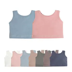 Wholesale Summer Cool Clothes Solid Cute Soft Baby Girl Spandex / Nylon Fabric Sleeveless Little Girl Yoga Vest