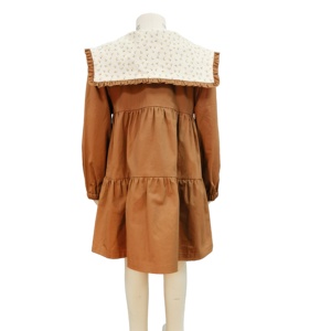 Abito da Principessa per Bambine con Colletto in Pizzo, Maniche Lunghe Ricamate, 100% Cotone, Linea A, Ecologico, Primavera <span class=keywords><strong>Autunno</strong></span>, Tinta Unita - Product Image 3