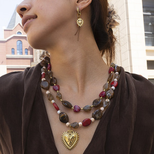 Collar de acrílico Maillard de moda para mujer, colgante de oro de acero inoxidable, collar con cuentas coloridas, cadena que no se desvanece para uso diario - Product Image 1