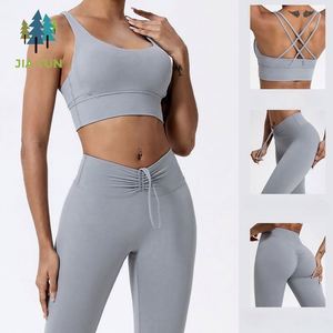 Nouvel ensemble YZ : Leggings froncés et brassière de <span class=keywords><strong>sport</strong></span> – Tenue de fitness et de yoga deux pièces pour femme - Product Image 3