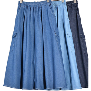 Jupe plissée mi-mollet décontractée taille empire style coréen chic 2025 pour femme en denim respirant uni teint pour toutes les saisons - Product Image 1