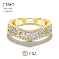 JINAO perhiasan pabrik kualitas perhiasan 925 perak murni hadiah ulang tahun 3 baris Moissanite cincin Moissanite berbentuk V untuk pria