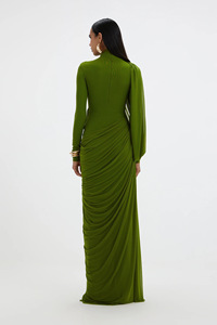 A11575 2026 Abiti Lunghi Casual Verde Ramadan con Pieghe in Rete Elastica, <span class=keywords><strong>Maniche</strong></span> <span class=keywords><strong>Lunghe</strong></span>, Tessuto Lavabile - Product Image 2