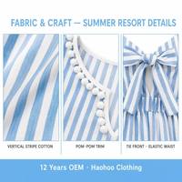 Robe mini femme d'été à rayures personnalisées, col en V profond, garniture en dentelle, découpe en goutte d'eau, cordon de serrage, coupe trapèze, vente en gros, fabricant OEM