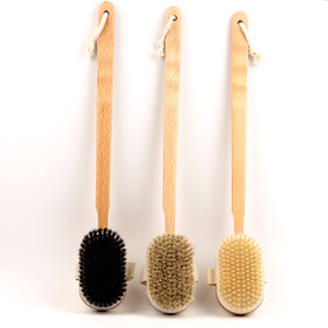 Brosse de bain moderne en bois de hêtre à manche incurvé extra long, plateau amovible, manche à brancher, poils de crin de cheval <span class=keywords><strong>pour</strong></span> le soin du corps - En stock - Product Image 1