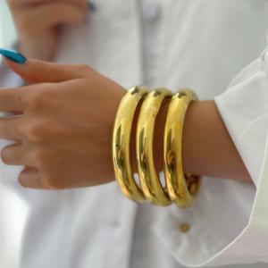Nuevo Brazalete Geométrico Minimalista de Moda, Liso, de Cobre <span class=keywords><strong>con</strong></span> Baño de Oro de 18k, Antioxidante, Unisex, de Lujo - Product Image 1