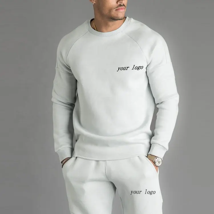 Custom Men O Neck Soft Fleece Warm Top Gym Fitness Hoodie Sports 2 pieces Tracksuit Set