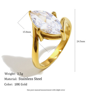 StainlessSteel 18K Gold Plated Marquise Zircon <b>Ring</b> Luxury Stackable <b>Statement</b> Finger <b>Ring</b> For Women Party Daily Fashion Jewelry - Product Image 4