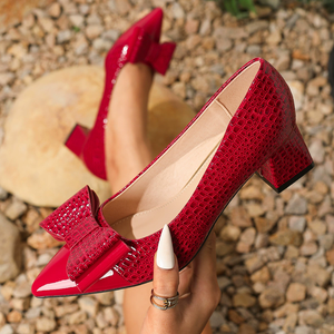 <strong>Women</strong> Serpentine Bowtie Pointed Toe Block Heels <strong>Pumps</strong> Ladies Large Sizes High Heel Dress Shoes Daily Casual Slip-on Office <strong>Pumps</strong> - Product Image 1