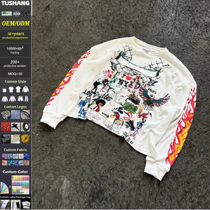 厚重短款保暖针织定制棉质数码印花华夫格长袖T恤 - Product Image 1