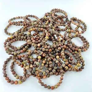 8mm Hot Sale Beautiful Crystal Leopard Skin Jasper Crystal Bracelet For Gifts