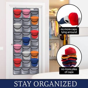 Organisateur de chapeaux à 27 poches, support de rangement transparent à suspendre sur la porte pour casquettes de baseball et vêtements - Product Image 6