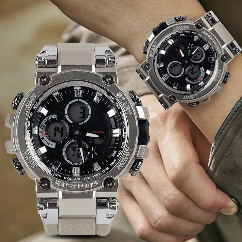 Jam tangan Digital pria, arloji Digital tahan air bahan silikon