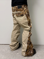 Jean évasé en denim pour homme Yingling, motif camouflage vintage color-block, patchwork, avec bordures contrastées et imprimé intégral, style hip-hop