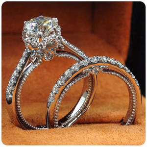 Set di Anelli per Coppia in Tono Argento per Donne, Elegante Accessorio da Dito per Feste e Matrimoni, Regalo alla Moda - Product Image 1
