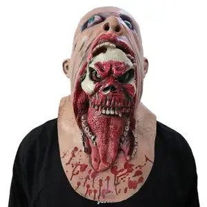 可怕的令人毛骨悚然的寄生虫服装，可怕的万圣节恐怖派对僵尸面具乳胶
