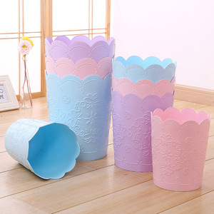 Embossed Wastebasket Plastic Trash Can Cylindrical Decorative Indoor Use 8816 - Product Image 1