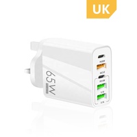 5-in-1 PD 65W taşınabilir duvar soket adaptörü USB tak şarj 2 tip C 3 USB çıkışları kulaklık kameralar için uyumlu İngiltere/ab/abd