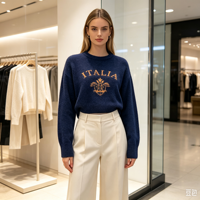 Pull-over en tricot épais et chaud de couleur marine, personnalisé, de haute qualité, à manches longues, style décontracté, Emilia Undefined, OEM & ODM, pour l'hiver