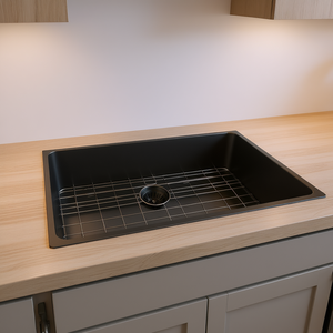 Lavello da Cucina a Vasca Singola 33x19x10 Pollici Sottotop Nero Opaco in Acciaio Inossidabile Design Rettangolare Contemporaneo - Product Image 2