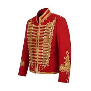 เสื้อแจ็คเก็ตผู้ชายปักลายสีแดง ลายตัวอักษรสีทอง แขนเสื้อปกติ สไตล์ยูนิฟอร์ม ทรงพอดีตัว - Product Image 2