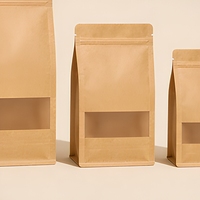 Sachets en papier kraft à fond plat avec fermeture à 8 côtés, fenêtre transparente et fermeture éclair, faible MOQ 50, logo personnalisé, qualité alimentaire pour noix, thé, snacks - En stock