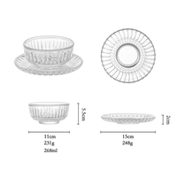 Bol à dessert en verre cannelé vertical avec soucoupe, en verre alimentaire, pour buffet d'hôtel et service de fruits, vente en gros