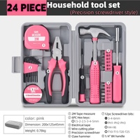 Kit d'outils manuels pour bricoleurs, 24 pièces, mini-ensemble d'outils combinés pour la maison, coffret de rangement rigide, joli marteau et pinces rose/jaune