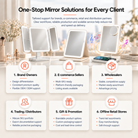 Miroir de Maquillage Trifold d'Usine en Gros, Unilatéral, Grossissement 2X 3X, Rotatif à 360°, LED 3 Couleurs, Capteur Tactile, Intensité Réglable